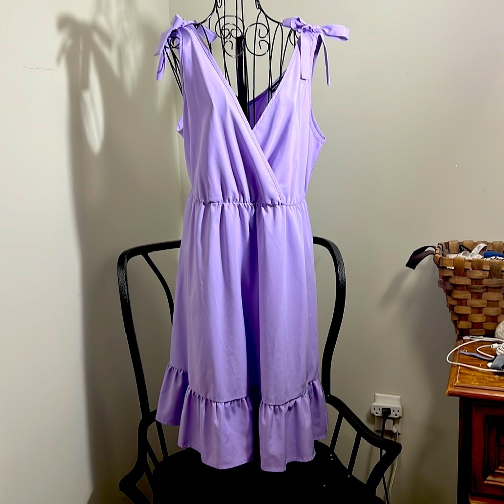 SHEIN purple dress with Faux Tie shoulders